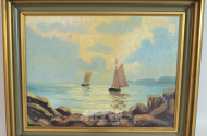 kl. Gemälde, ''Segelboote vor