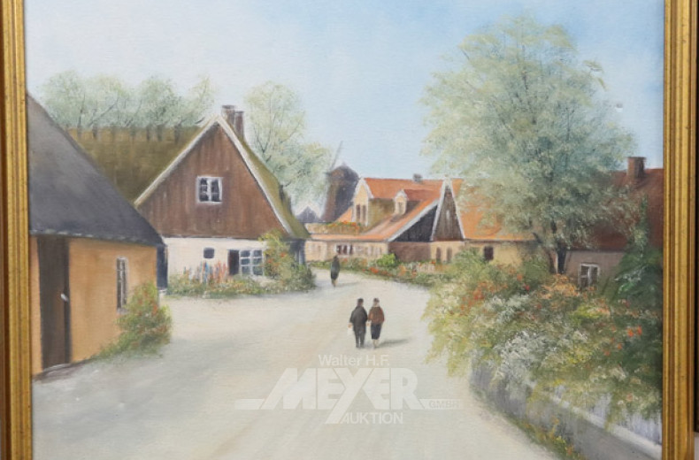Paar Gemälde, ''Dorfstraße mit Staffagen,