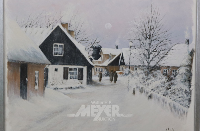 Gemälde, ''Dorfstraße im Winter'',