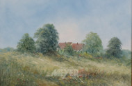 Gemälde, ''Landschaft mit Hütten'',
