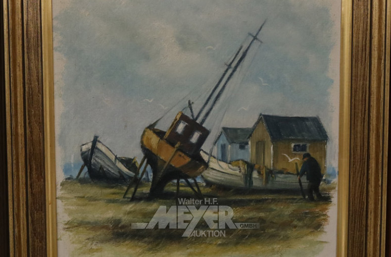 Gemälde, ''Fischerboot an Land'',