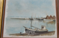 Gemälde, ''Fischerboot im Hafen'',