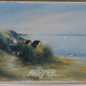 Gemälde, ''Fischerhütten am Ufer'',