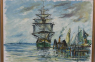 Gemälde, ''Großsegler im Hafen'',