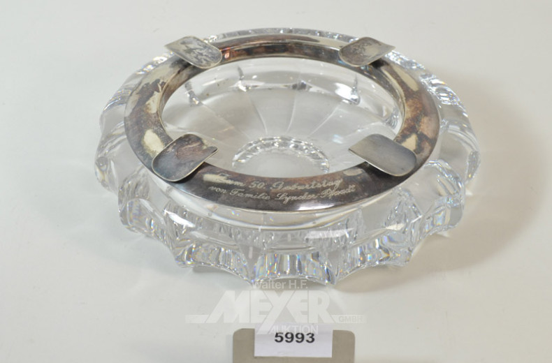 gr. Kristall-Aschenbecher mit 925er