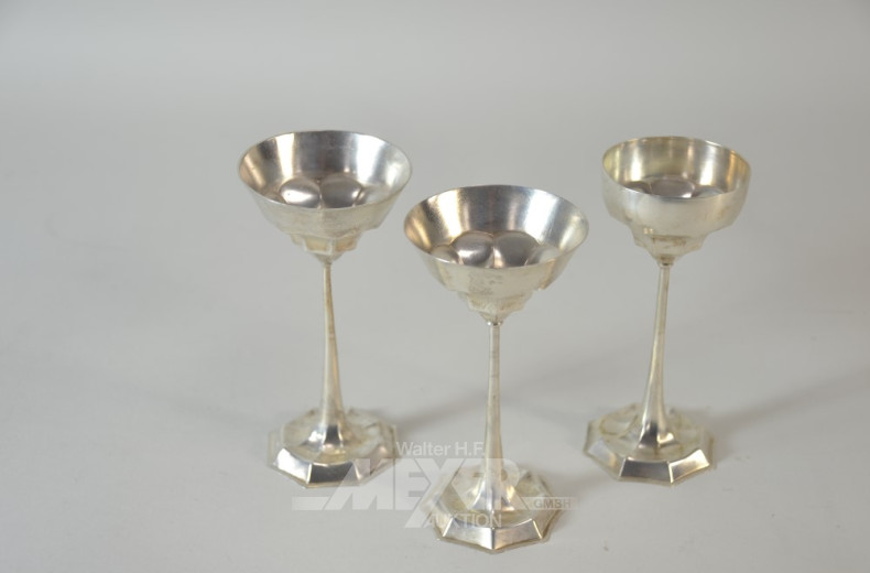 3 Stielgläser, Silber, zus. ca. 120 g.