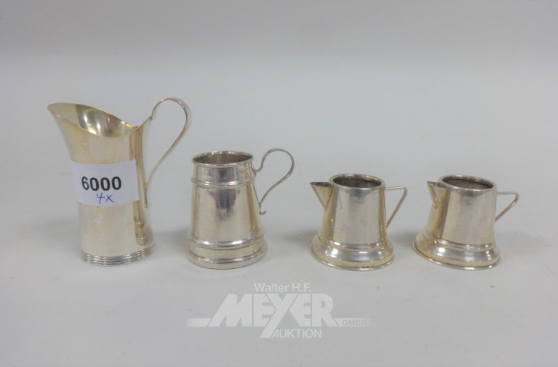 4 versch. kl. Rahmkännchen, Silber