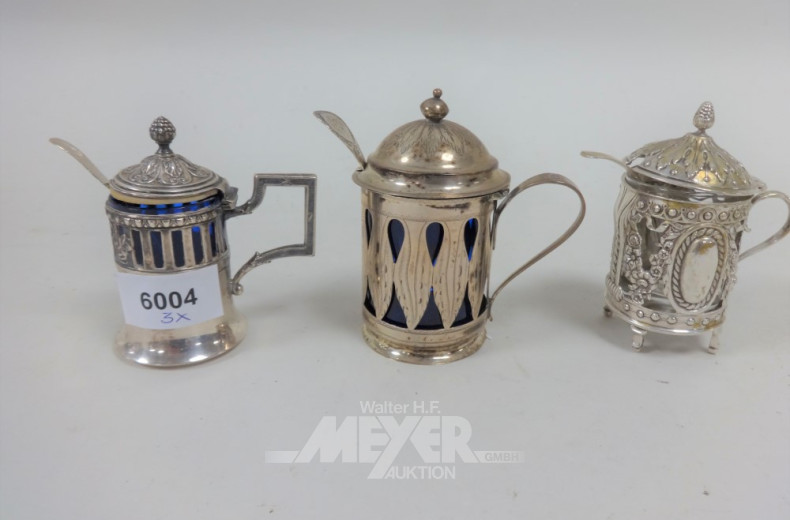 3 versch. Senfgläschen mit