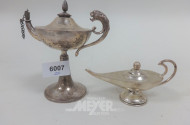 2 versch. Öl-Lampen, Silber