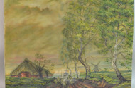 Gemälde ''Schafsherde vor Windmühle''