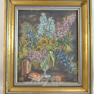 Gemälde ''Blumenstillleben mit Buch''
