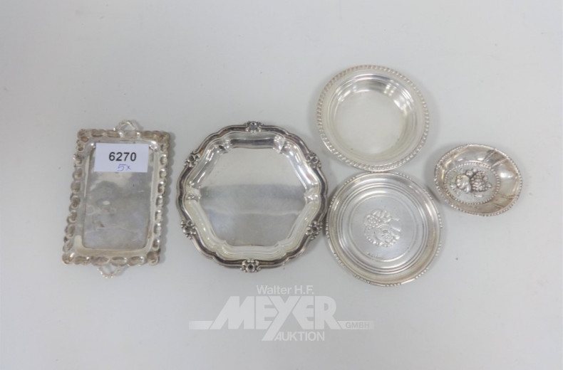 5 versch. kl. Silberschälchen