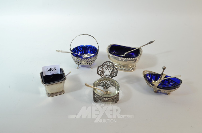 5 versch. Gewürzschälchen, mit Glaseinsatz