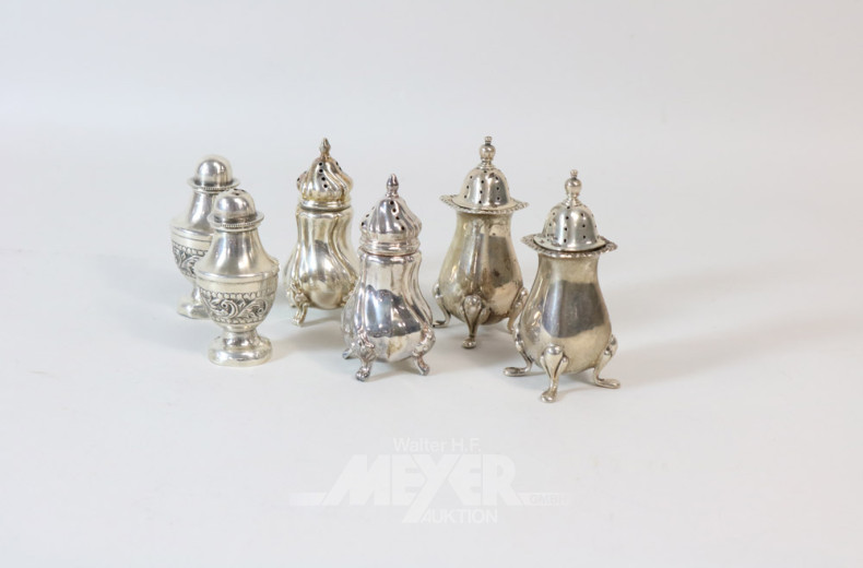 3 Paar Gewürzstreuer, Silber