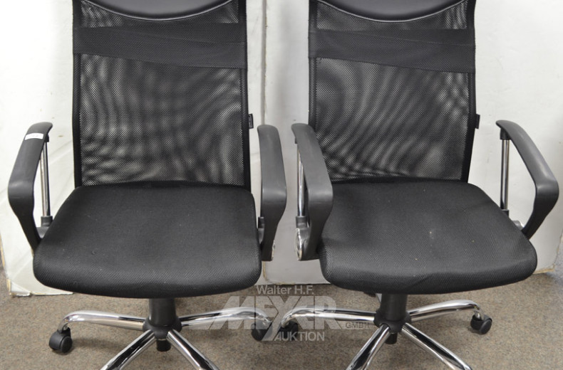 2 Armlehn-Bürodrehstühle, Stoff schwarz