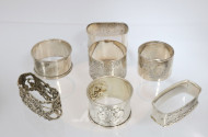 7 versch. Serviettenringe, Silber,