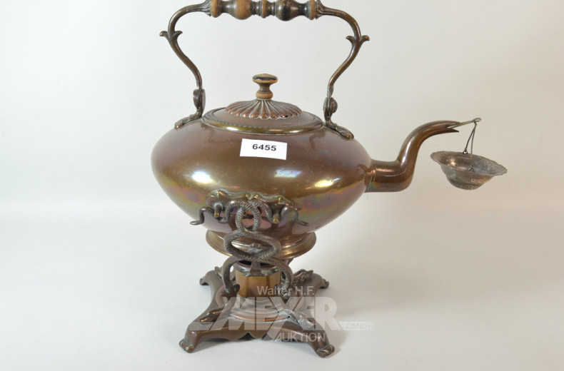 Teekanne, kupferfarben, mit Rechaud