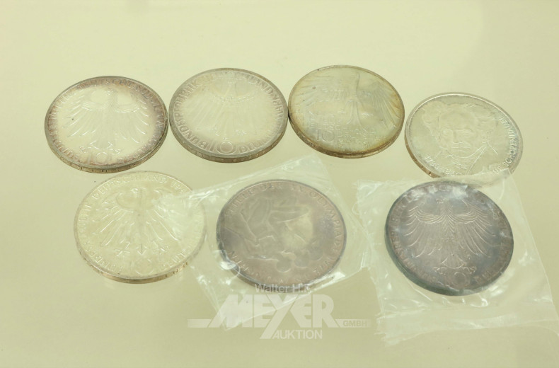 19 Münzen ''10 Mark'' versch. Jahrgänge