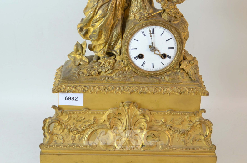 Kaminuhr, 19. Jh, Zinkguß vergoldet