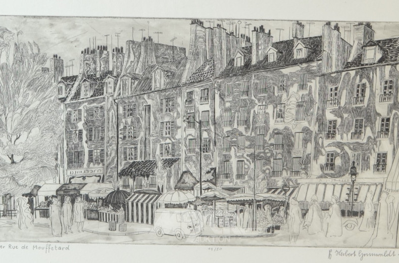 Radierung ''Von der Rue de Mouffetard''
