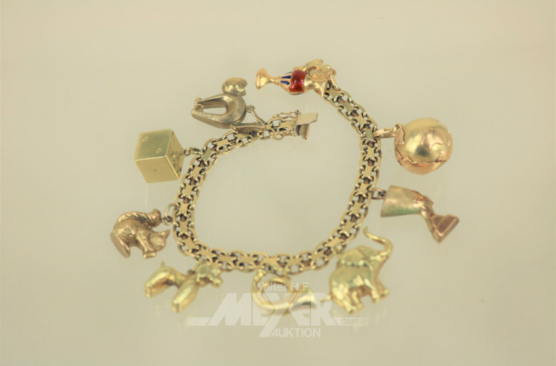 Bettelarmband, 585er GG, mit 9