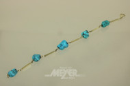 Armband, 585er GG, mit 5 Türkisen