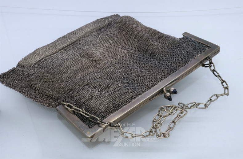 Handtasche, 800er Silber, ca. 280 g.