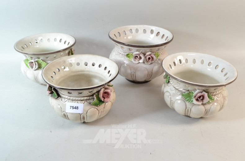 4 Keramik-Überfangtöpfe, Rosendekor,