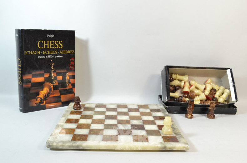 Schachspiel mit Figuren, 1 Schachbuch
