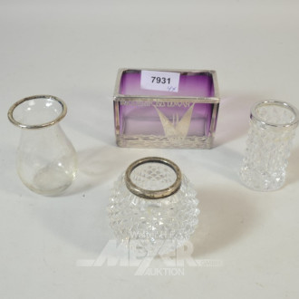 3 kl. Kristall-Vasen mit Silbermontierung