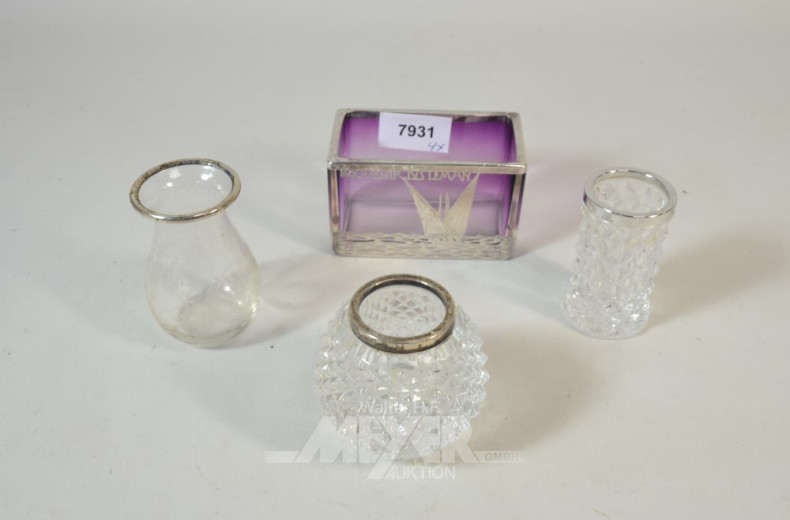 3 kl. Kristall-Vasen mit Silbermontierung