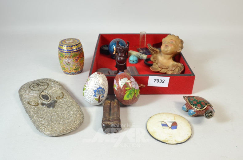 Konvolut Figuren aus Cloisoé, Holz