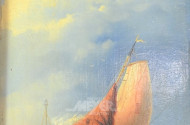 kl. Gemälde ''Segelboot vor Küste''