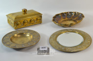 4 Teile Messing: Spiegel, Münzschale,