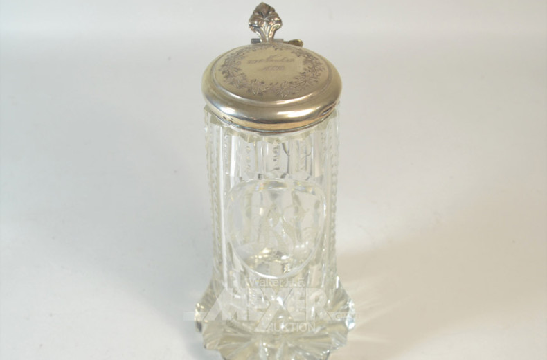 Kristall-Bierkrug, mit Silberdeckel