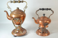4 Teile Kupfer: 3 Teekannen mit Stövchen,