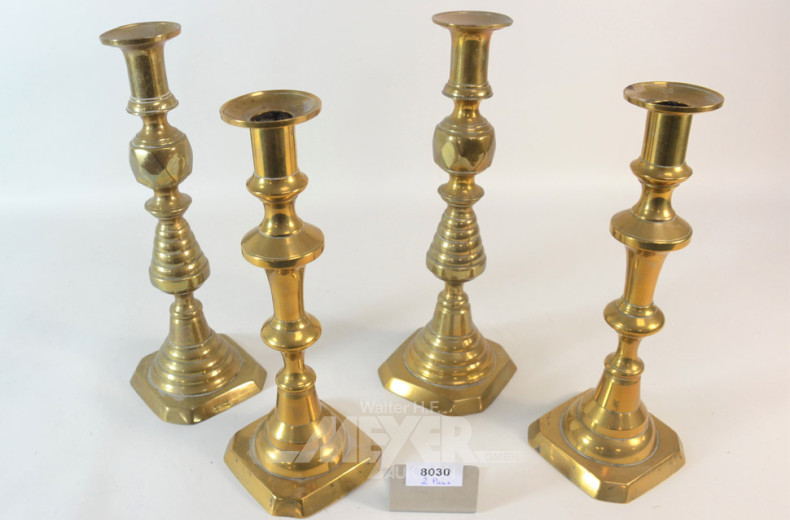 2 Paar Kerzenleuchter, Messing,