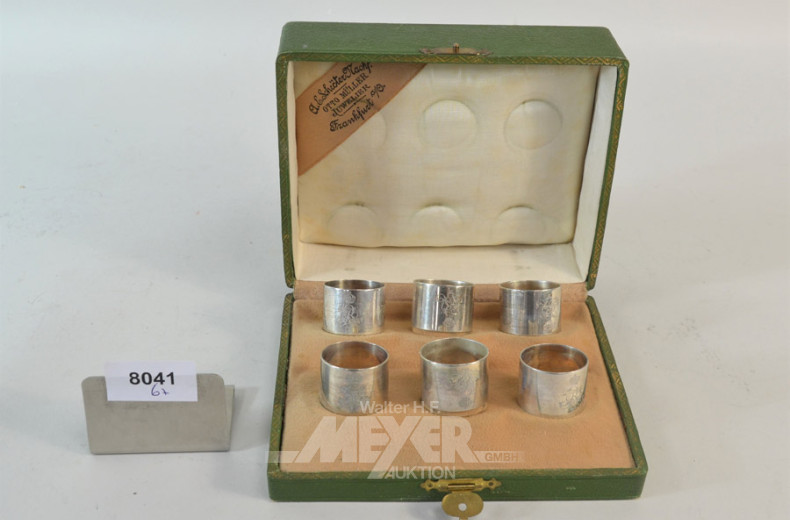 6 Serviettenringe, 800er Silber