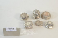 6 kl. Pillendöschen, Silber, zus. 120 g.