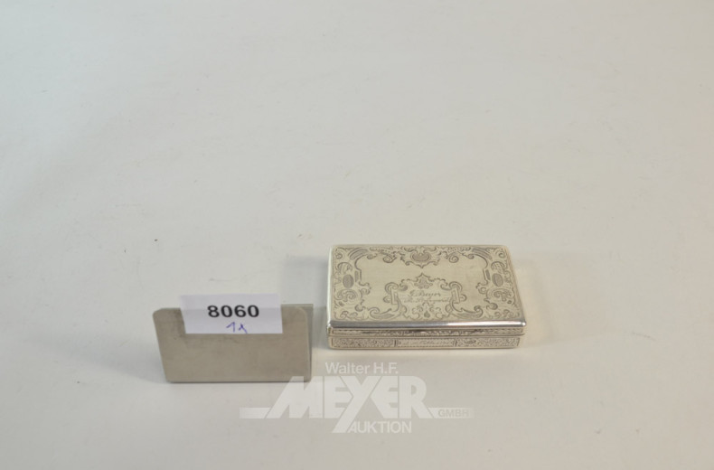 kl. Schatulle, Silber, im Deckel