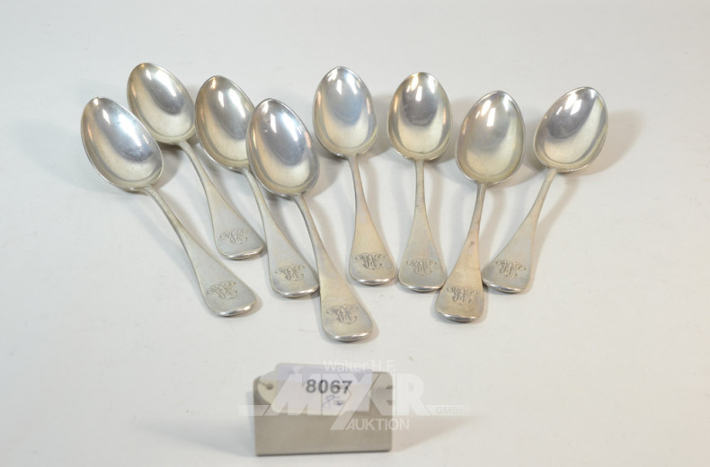 8 Suppenlöffel, 750er Silber,