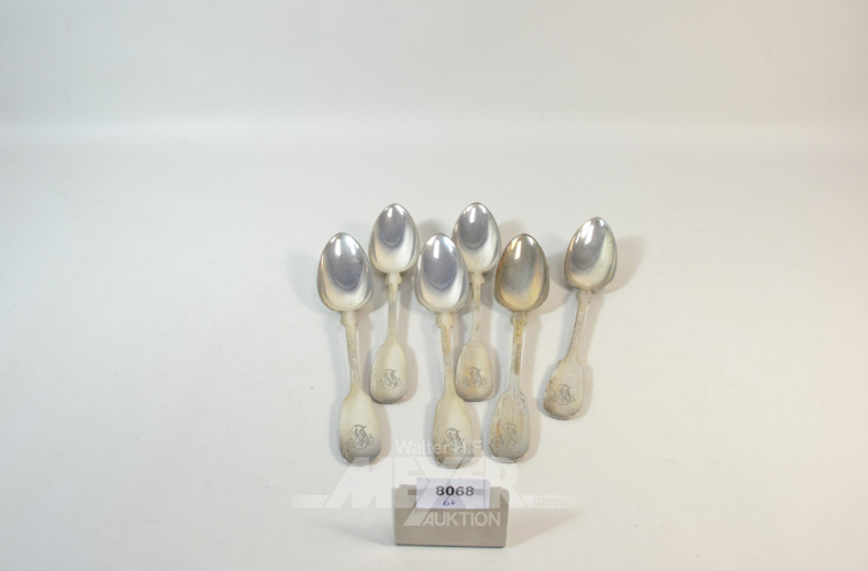 6 Suppenlöffel, Spatendekor, 12-lötig,