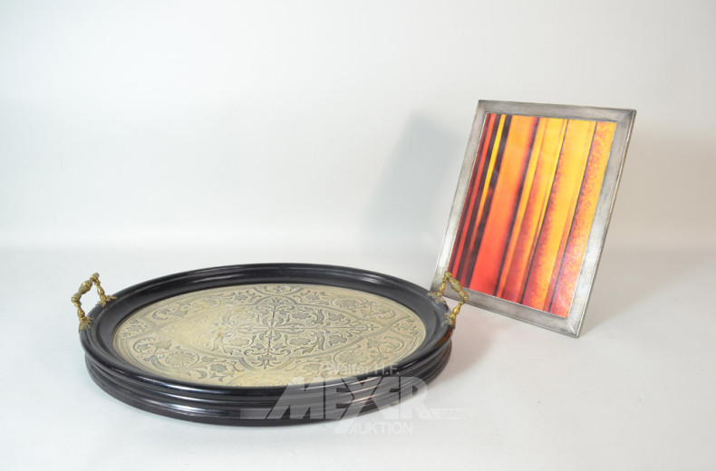 altes Gläsertablett und 1 Bilderrahmen