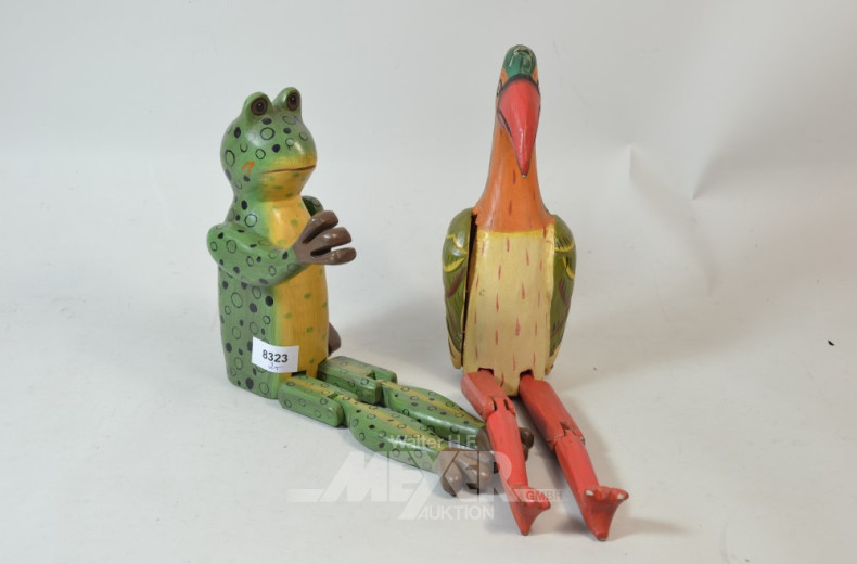 2 Holzfiguren ''Vogel und Frosch''