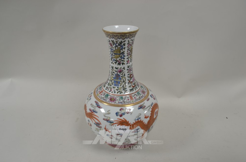 Porz.-Vase, asiat. Drachenmotiv,