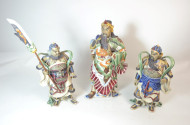 3 Keramikfiguren ''asiat. Kämpfer'',