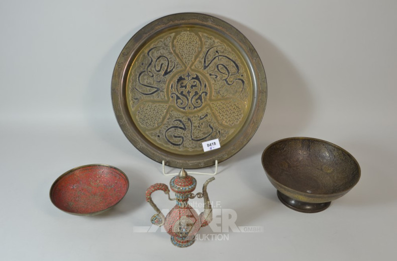 4 Teile Metall: Teller, Schalen und