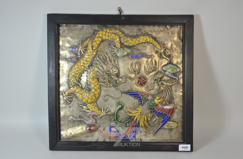 Relief im Holzrahmen, ''Drachenkampf'',