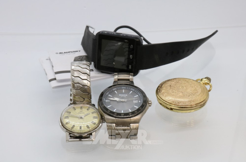 3 Armbanduhren und 1 Taschenuhr