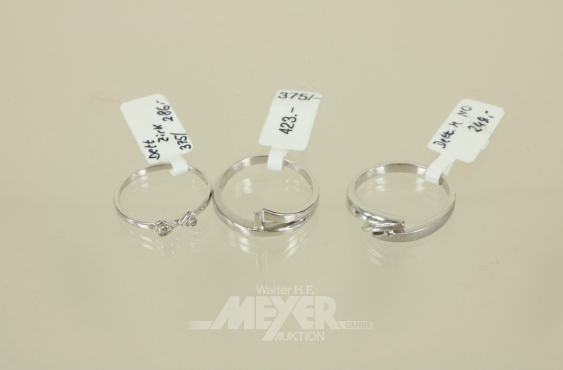 3 Damenringe, 375er WG, ca. 8 g.